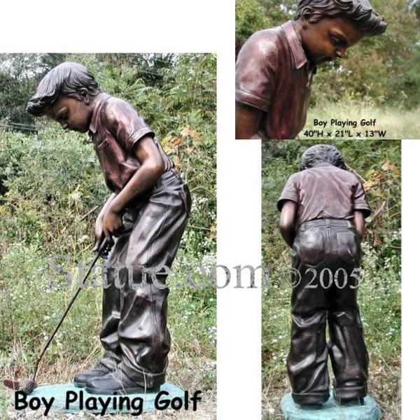 Boy Playing Golf Bronze Statue