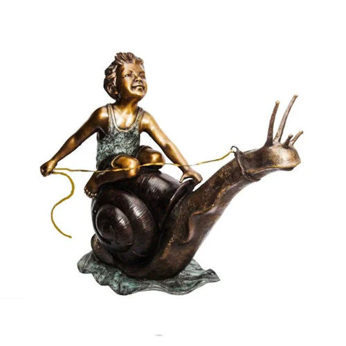 Boy Riding Snail Bronze Water Feature Statue