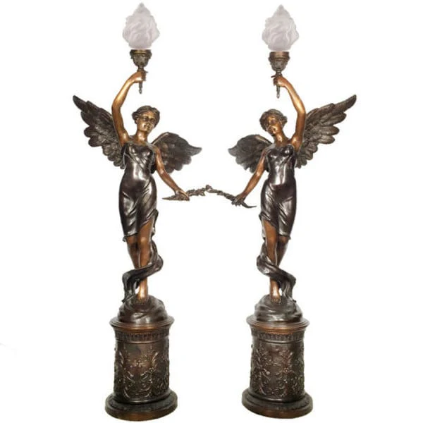 Bronze Angel Torchiere Sculpture Set
