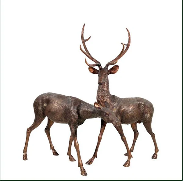 Bronze Buck & Doe Bronze Statue Pair Set - Image 2