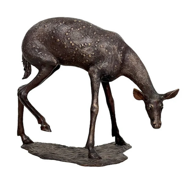 Bronze Deer Baby Fawn Grazing Sculpture
