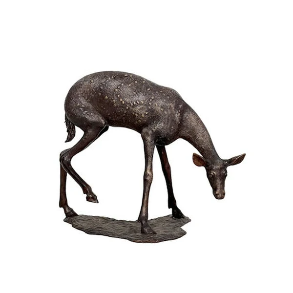 Bronze Deer Baby Fawn Grazing Sculpture - Image 2