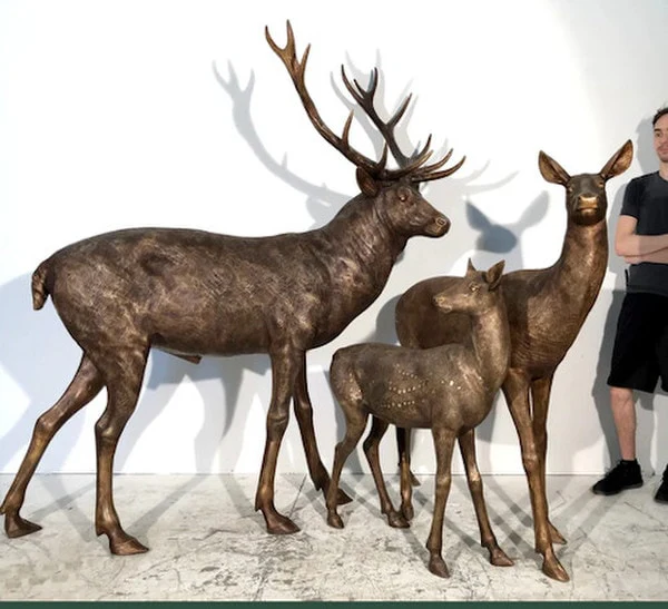 Bronze Deer Family Statues Set Doe Buck Fawn - Image 6