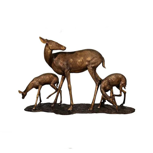 Bronze Doe & Two Fawns Deer Sculpture - Image 2