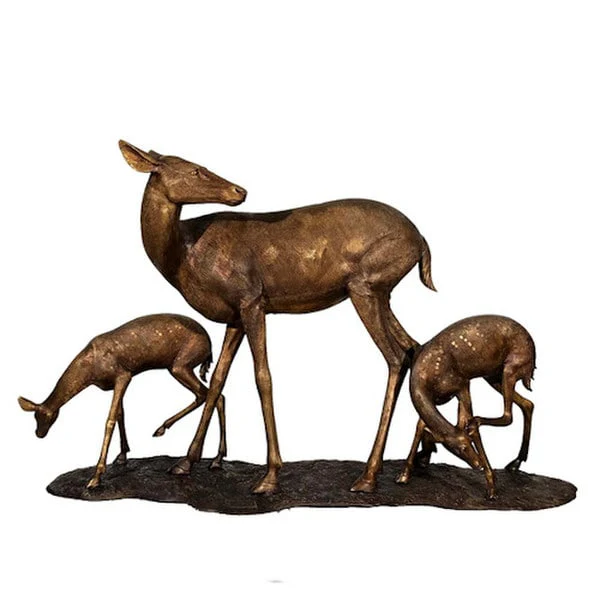 Bronze Doe & Two Fawns Deer Sculpture - Image 5