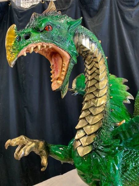 Bronze Dragon Sculpture Green 23" High