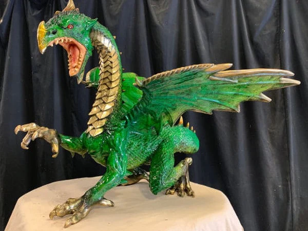 Bronze Dragon Sculpture Green 23" High - Image 2