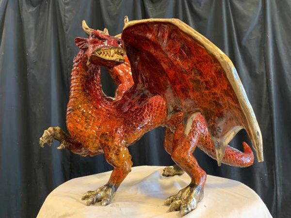 Bronze Dragon Sculpture Red 25" High