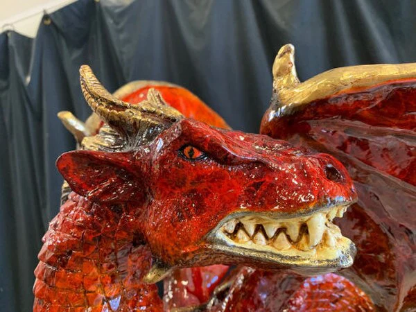 Bronze Dragon Sculpture Red 25" High - Image 3