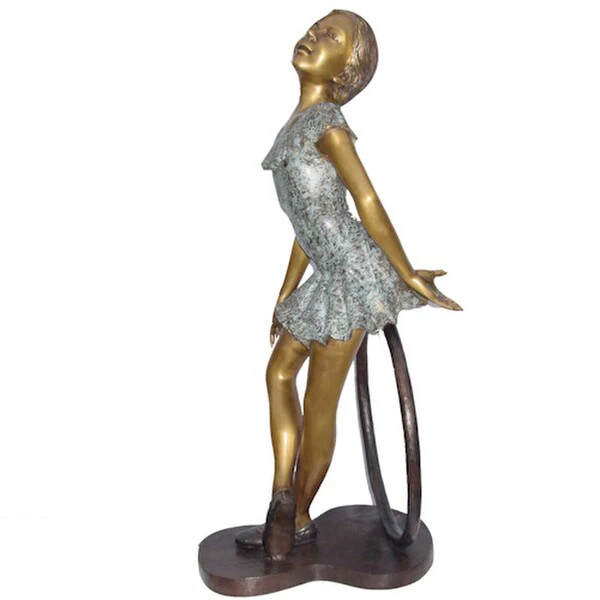 Bronze Girl Dancer with Hula Hoop Sculpture