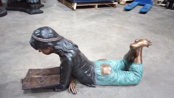 Young Girl Reading Bronze Statue—Large Garden Sculpture - Image 4