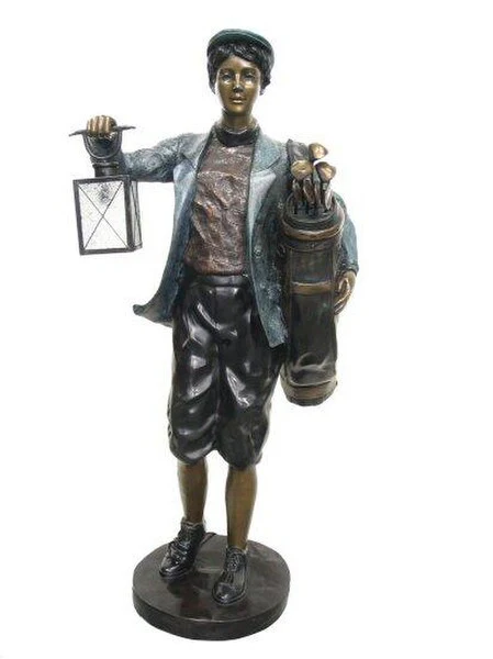 Bronze Golf Caddy with Lantern Large Sculpture
