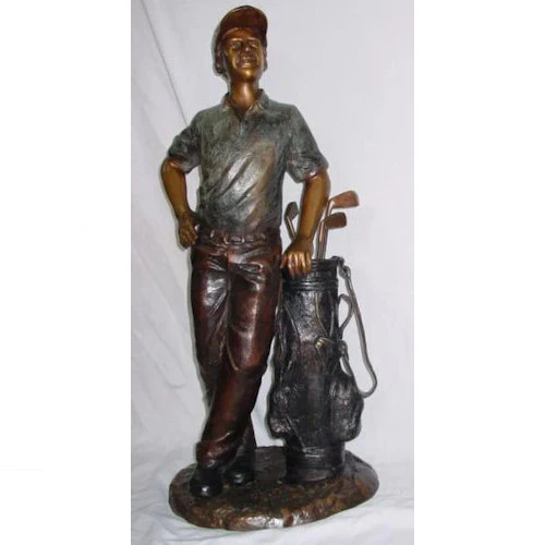 Bronze Golfer with Golf Bag Garden Sculpture - Image 2
