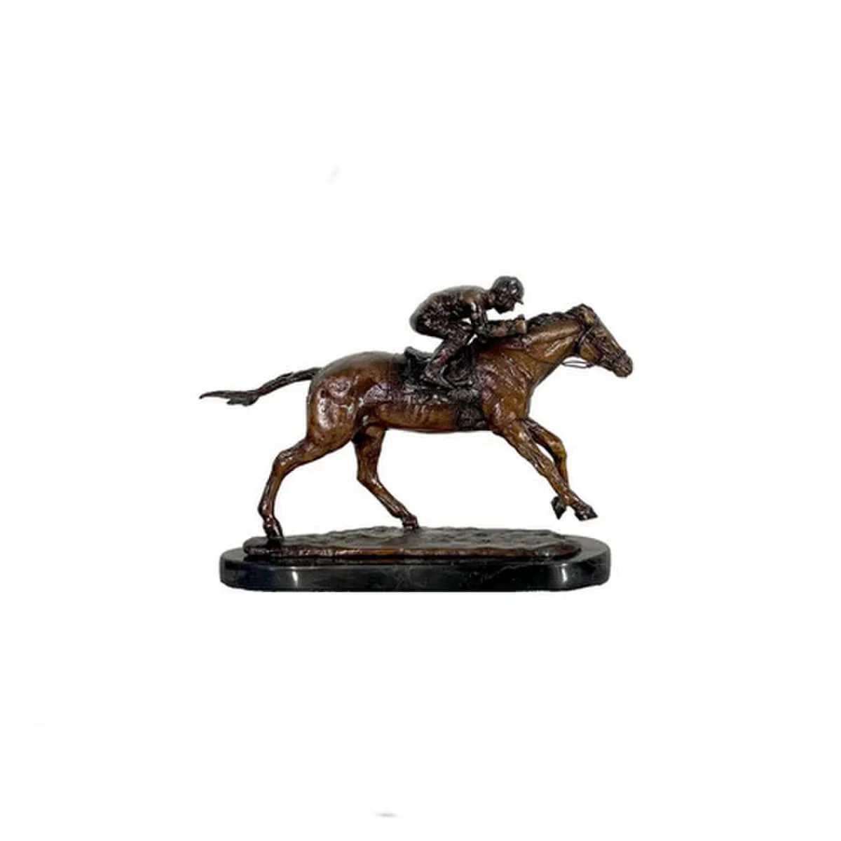 Bronze Jockey on Horse Sculpture on Marble Base