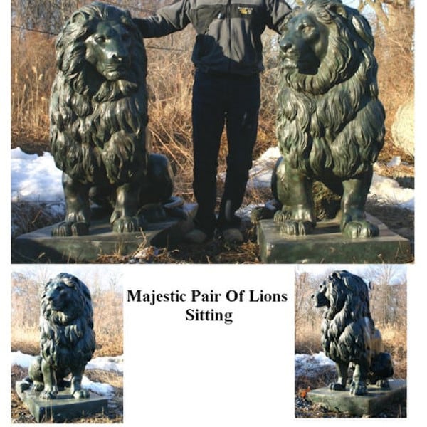 Bronze Lions Pair Sitting Monumental Statues - Image 10