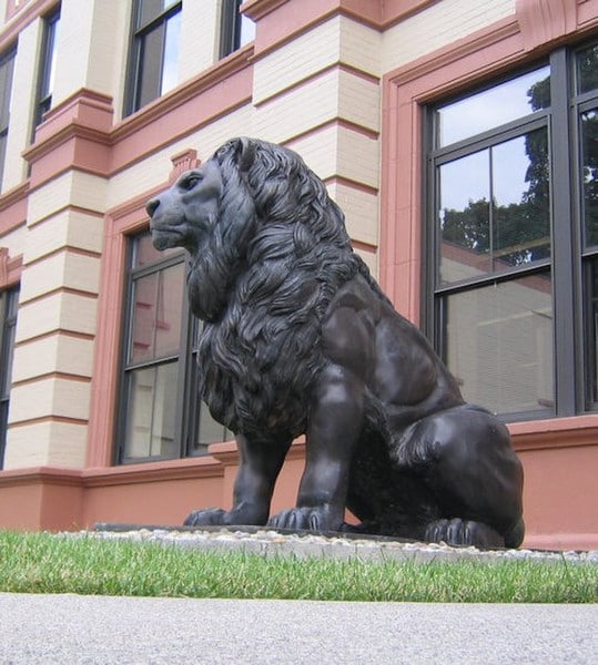 Bronze Lions Pair Sitting Monumental Statues - Image 3