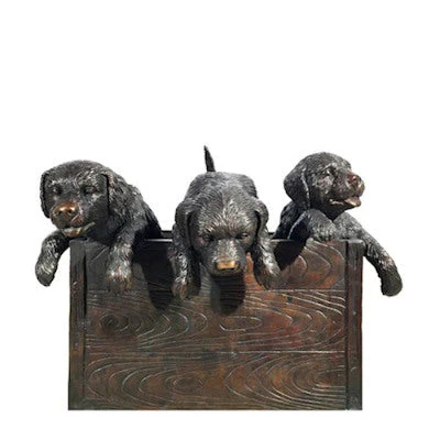 Bronze Puppies in a Box Sculpture - Image 2