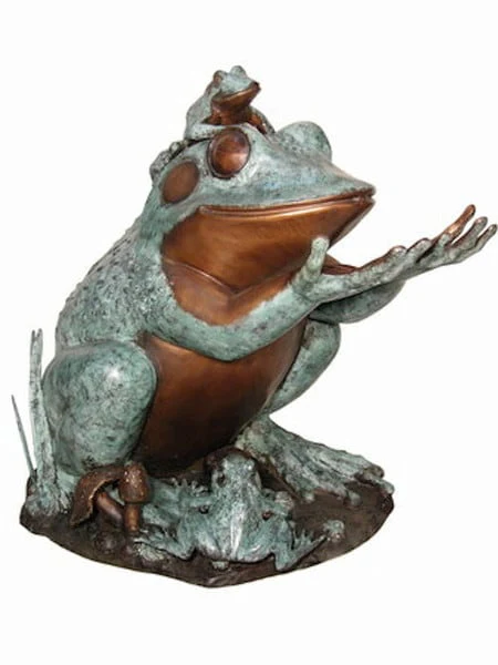 Bronze Sitting Frog with Baby on Head