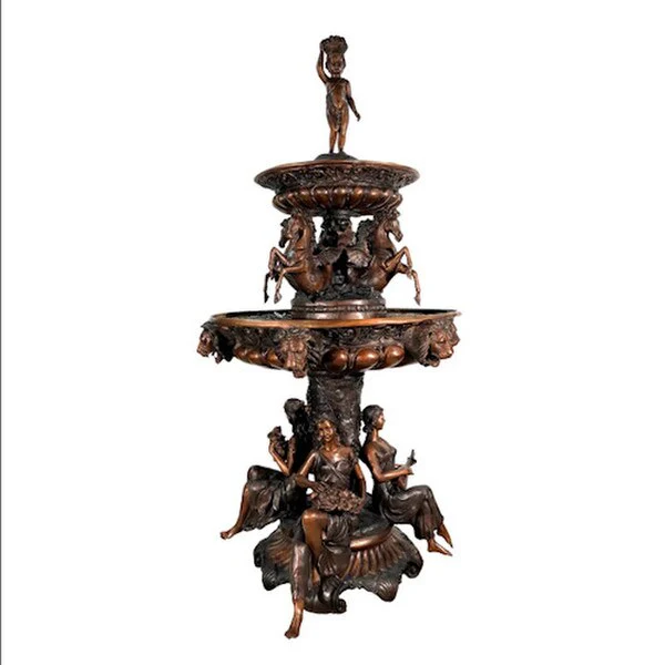 Bronze Women Musician & Horses Fountain