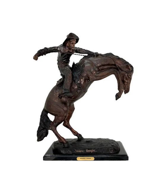 Bronze Wooly Chaps Remington Cowboy Statue - Image 2