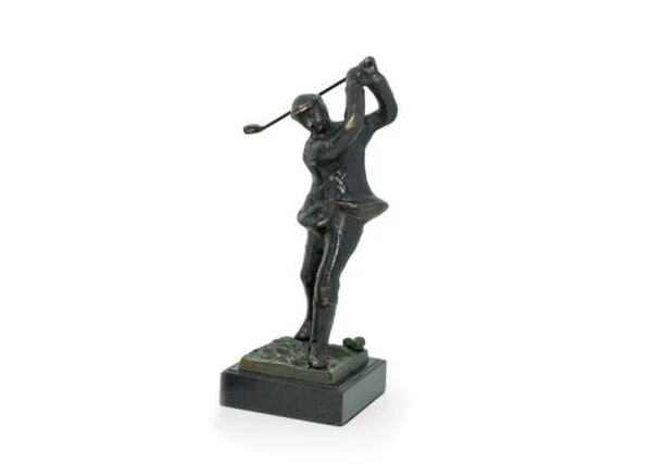 Bronzed Metal Golfer On Marble Base 10" - Image 2