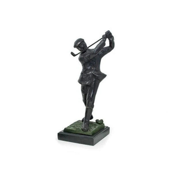 Bronzed Metal Golfer On Marble Base 12" - Image 2