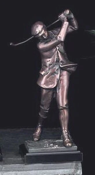 Bronzed Metal Golfer On Marble Base 14"