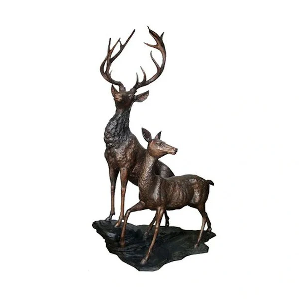 Buck and Doe Pair Bronze Statue Life Size
