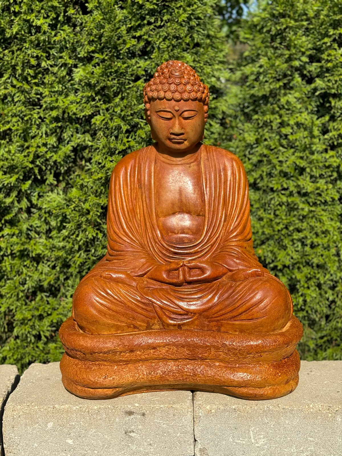 Buddha On Base Garden Sculpture 22" High Cast Stone