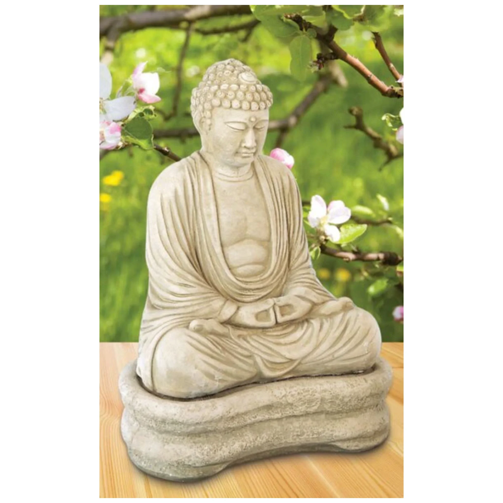 Buddha On Base Garden Sculpture 22" High Cast Stone - Image 3
