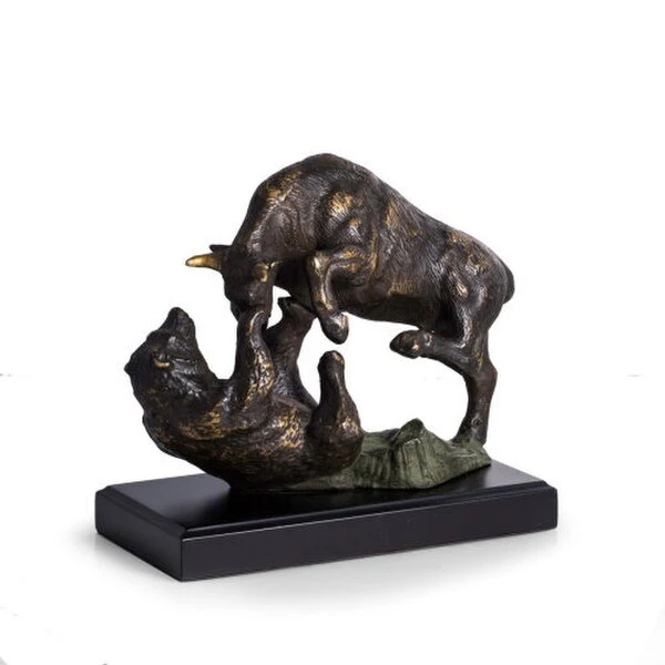 Bull & Bear Fight Wall Street Sculpture