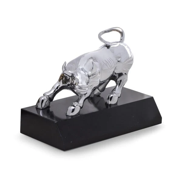 Bull Statue Silver on Marble Base - Image 3