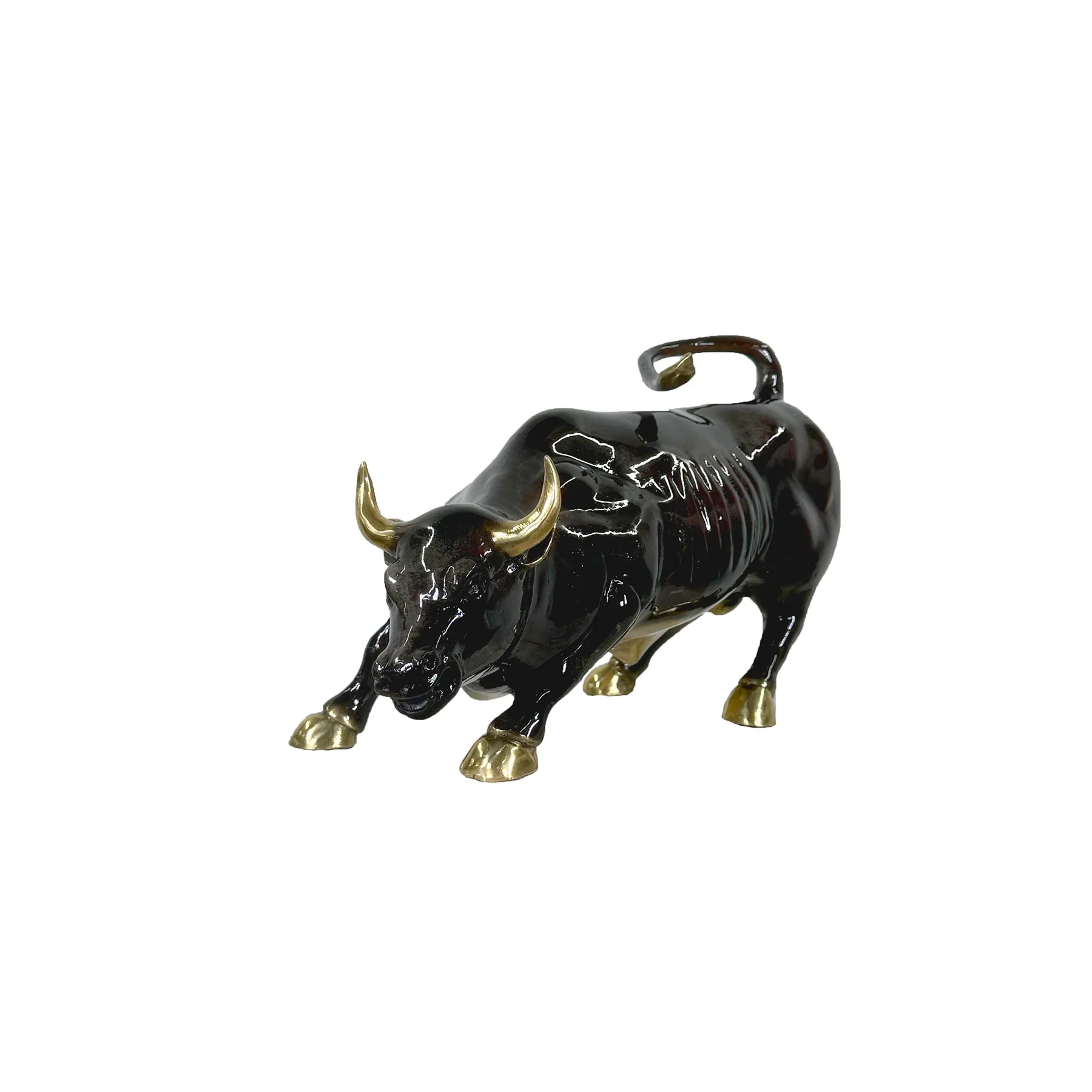 Bull Wall Street Bronze Sculpture with Brass Highlights 17" L