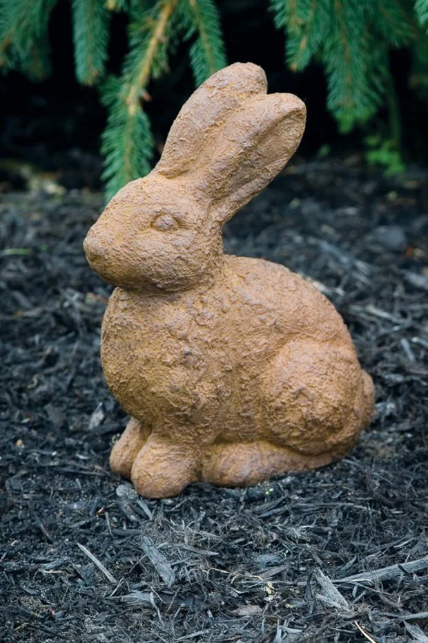 Rustic Bunny Rabbit Cast Stone Garden Statue 10" High