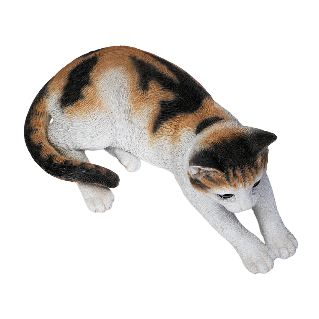 Calico Cat Sculpture Life Like Lying Cat Statue - Image 3