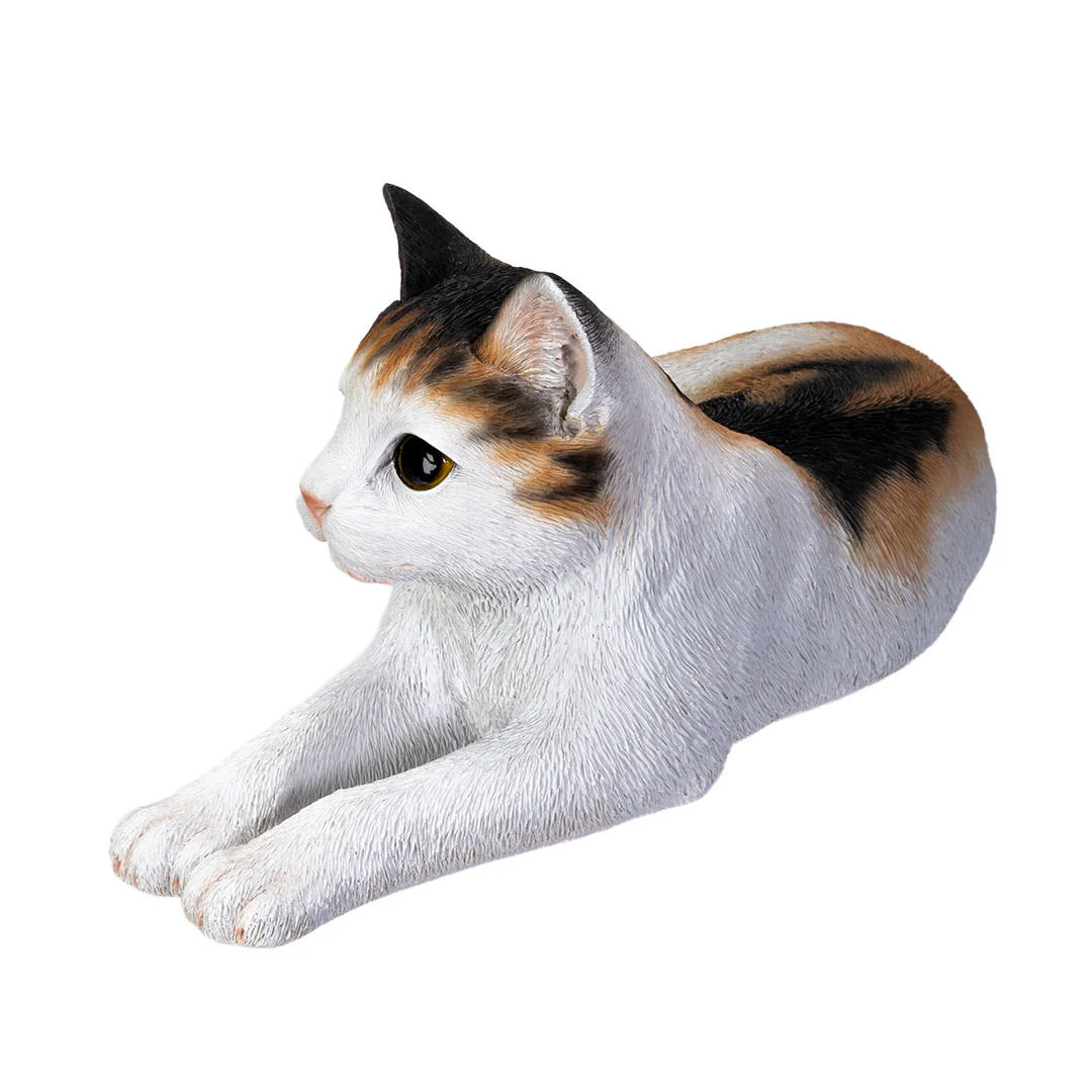 Calico Cat Sculpture Life Like Lying Cat Statue - Image 4