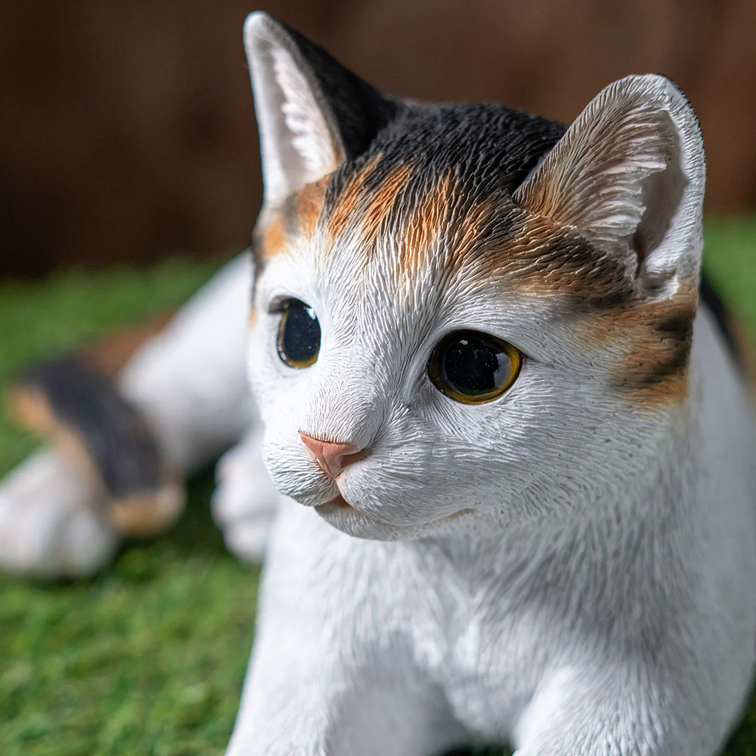 Calico Cat Sculpture Life Like Lying Cat Statue - Image 7