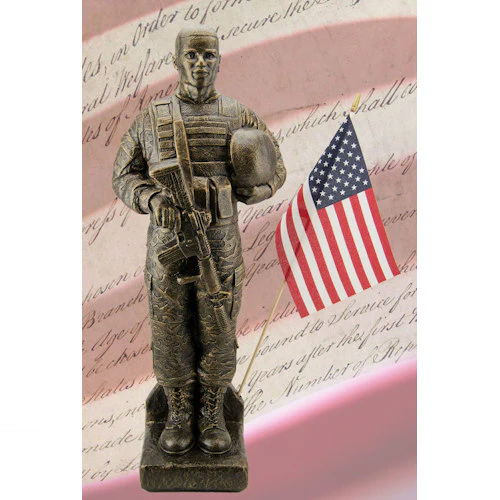 Camo Soldier African American Statue 30" High