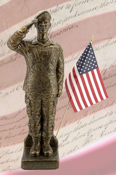 Camo Woman Soldier African American Statue 30" H - Image 3