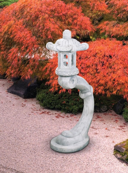 Cantilevered Asian Lantern Sculpture – Cement Garden Temple Accent