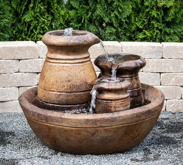 Cascading Urns Fountain Cast Stone Lighted