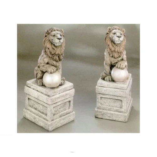 Castle Lion Set On Orb Left & Right Garden Statues