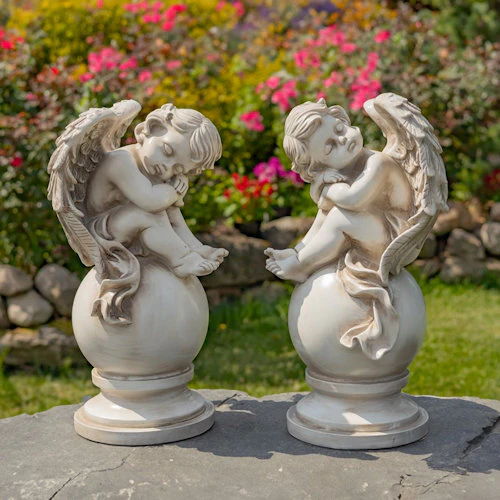 Celestial Guardian Cherubs Sculptures Set 21" H