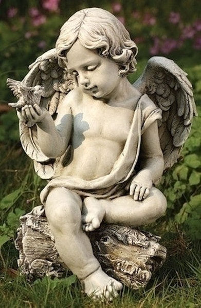 Cherub With Dove Garden Statue - Image 2