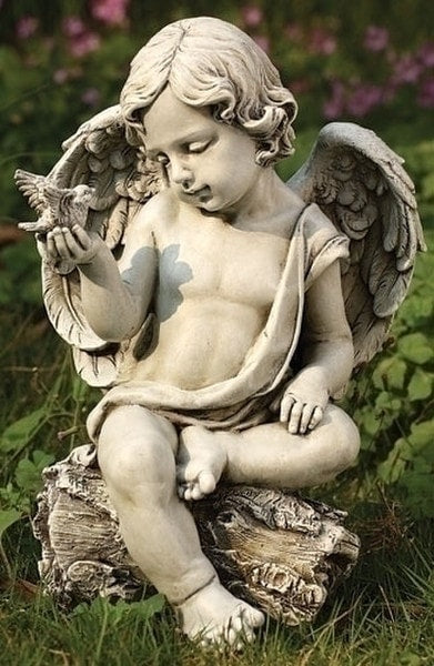 Cherub With Dove Garden Statue - Image 3