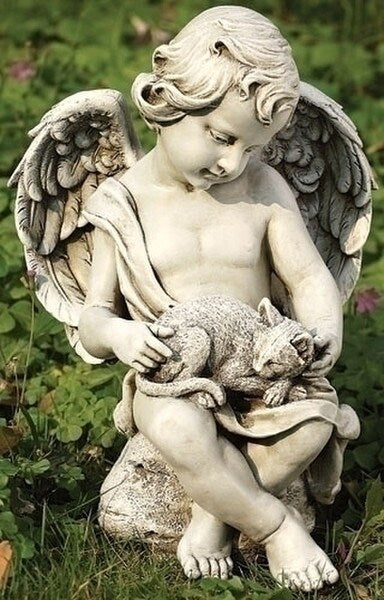 Cherub With Kitten Garden Cat Sculpture - Image 3