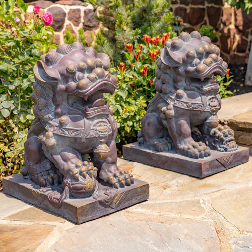 Chinese Guardian Lion Sculptures Foo Dogs 34.25" H - Image 7