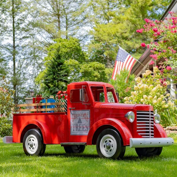 Christmas Red Truck with Lights Display Sculpture