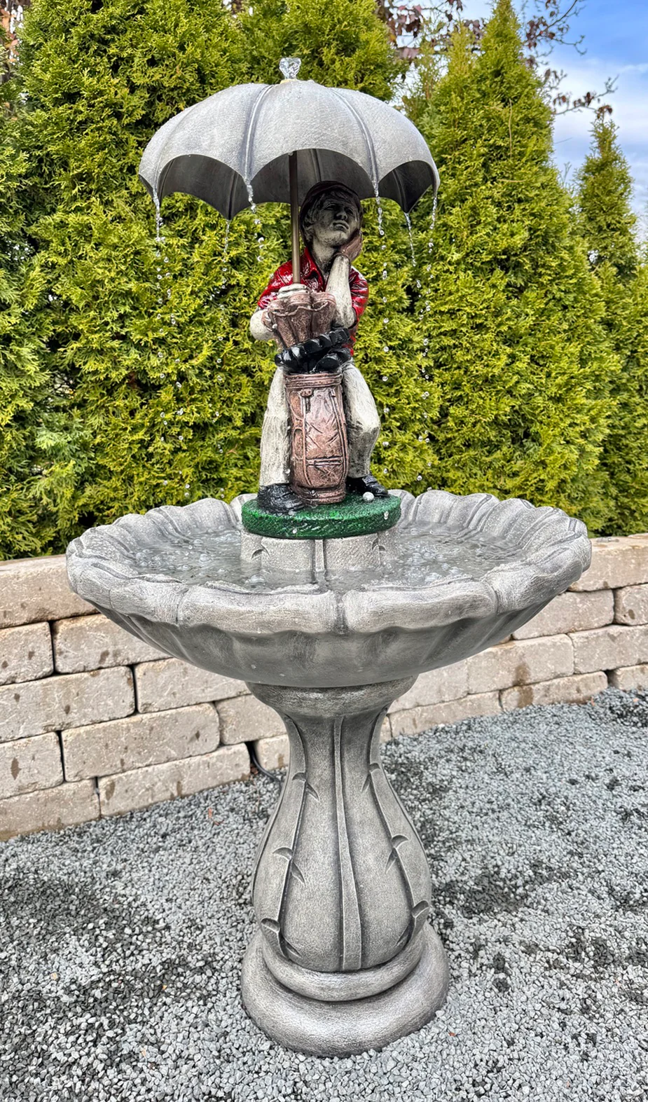 Classic Golfer Garden Fountain Rainy Day Golfing 43" High - Image 2
