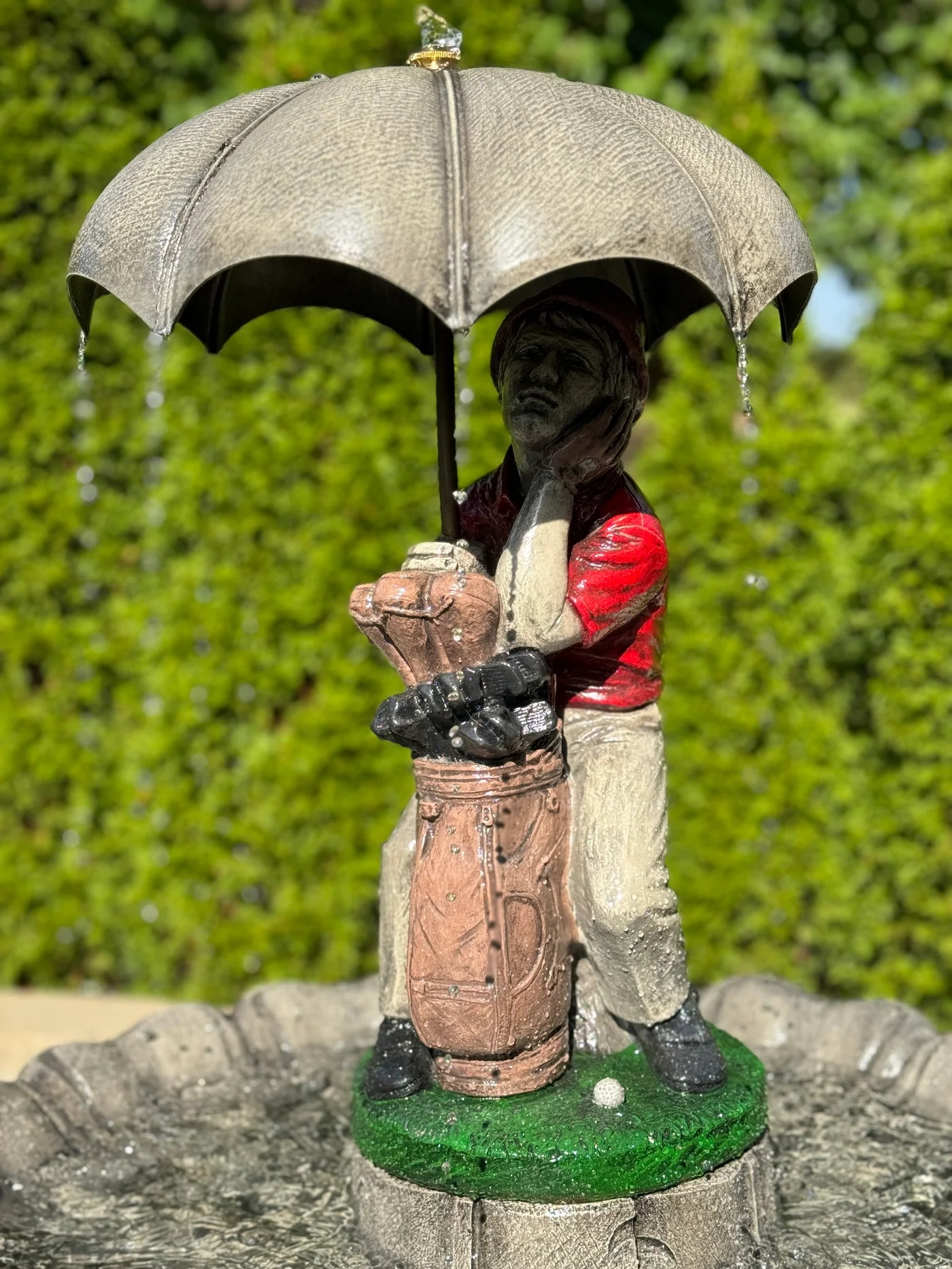 Classic Golfer Garden Fountain Rainy Day Golfing 43" High - Image 3